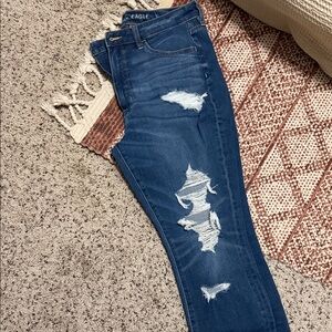 American Eagle Outfitters Women's Ripped Dark Blue Skinny Jeans